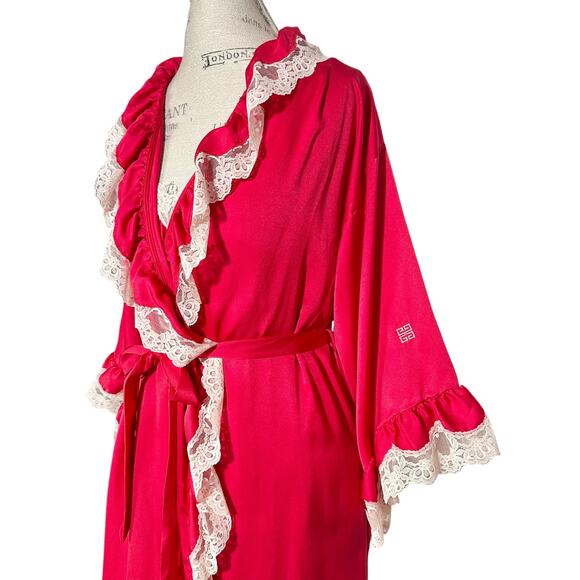 Givenchy Intimates | Women | Vtg 80s Red Satin Lace Slip Dress Robe Set | Small - Picture 4 of 16
